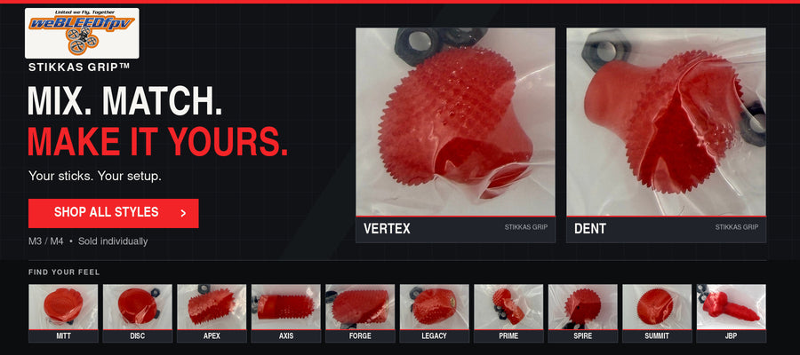 STIKKAS GRIP: Mix. Match. Make it yours. Shop all 12 styles, with VERTEX and DENT featured. M3/M4, sold individually.